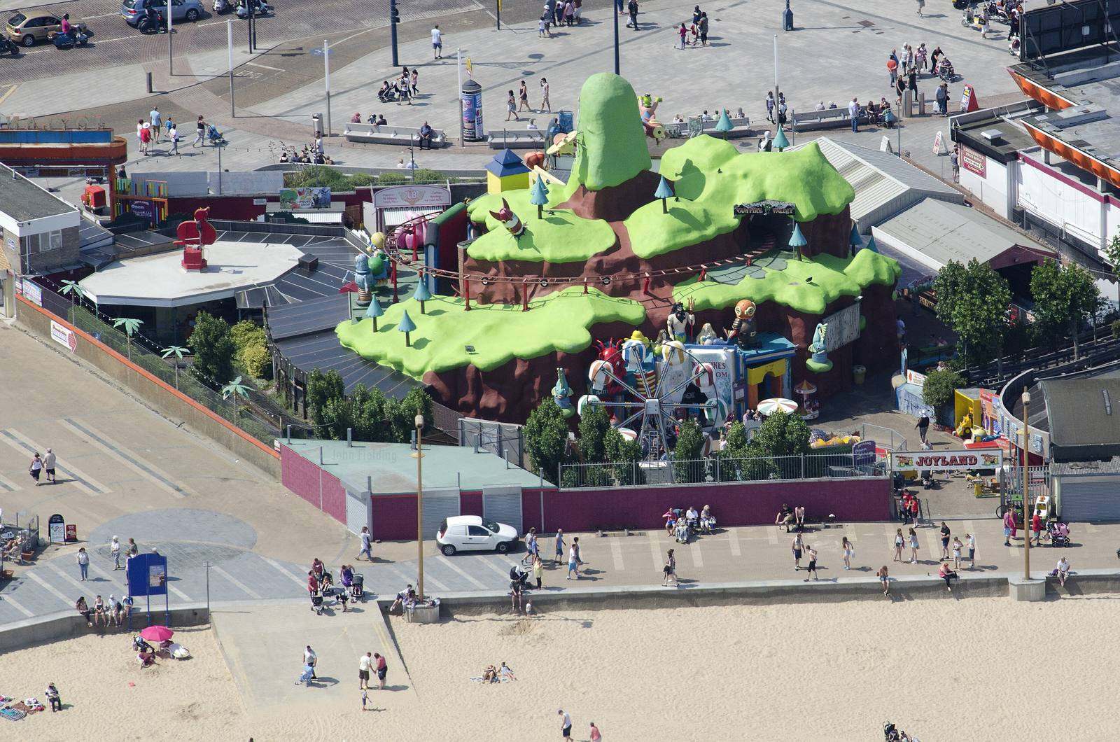 Aerial view of Great Yarmouth seafront and the Golden Mile beside Joyland