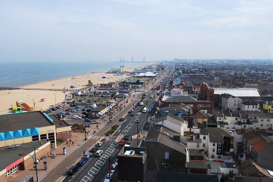 Aerial view of Great Yarmouth town and coast